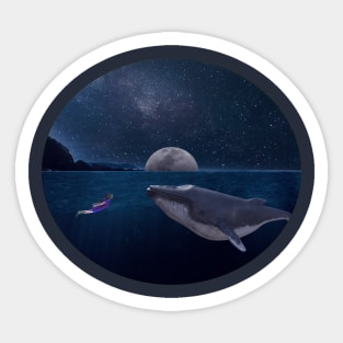 Whale and diving woman Sticker